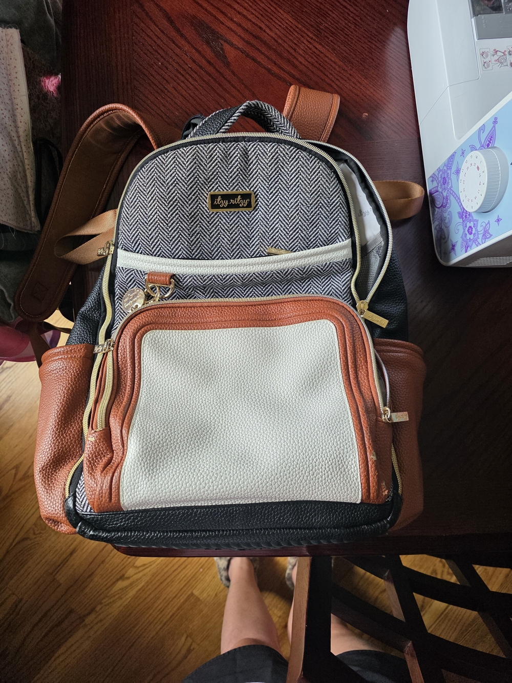 Itzy Ritzy Cream, Brown & Black Herringbone Diaper Bag